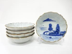 古伊万里　染付　山水　なます皿　5客揃